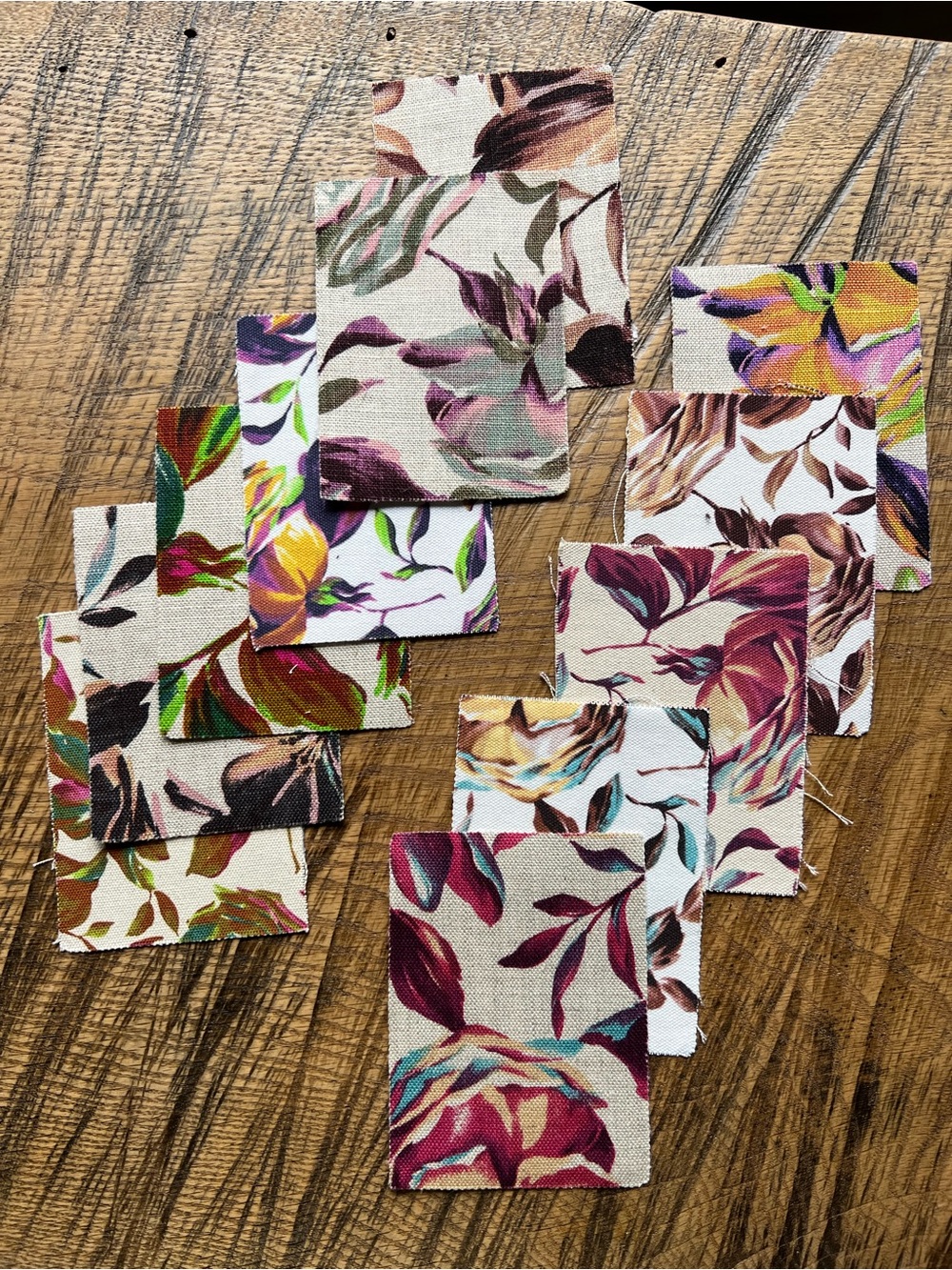 Floral Linen Fabric Swatch Pack - Purple, Teal & Brown